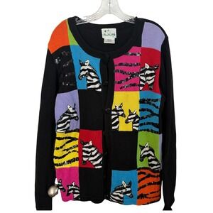 Quacker Factory‎ Zebra Sequin Beaded Patchwork Cardigan Medium Art to Wear
